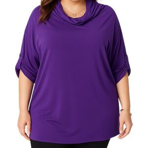 New York & Company Purple Cowl Neck‎ Tunic Top Womens Small Stretch Blouse